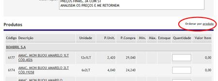 Preenchimento dos Pedidos no Área Central podem ter ordenações diferentes.