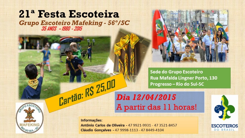 Área Local apoia 21a. Festa Escoteiro do Grupo Escoteiro Mafeking de Rio do Sul