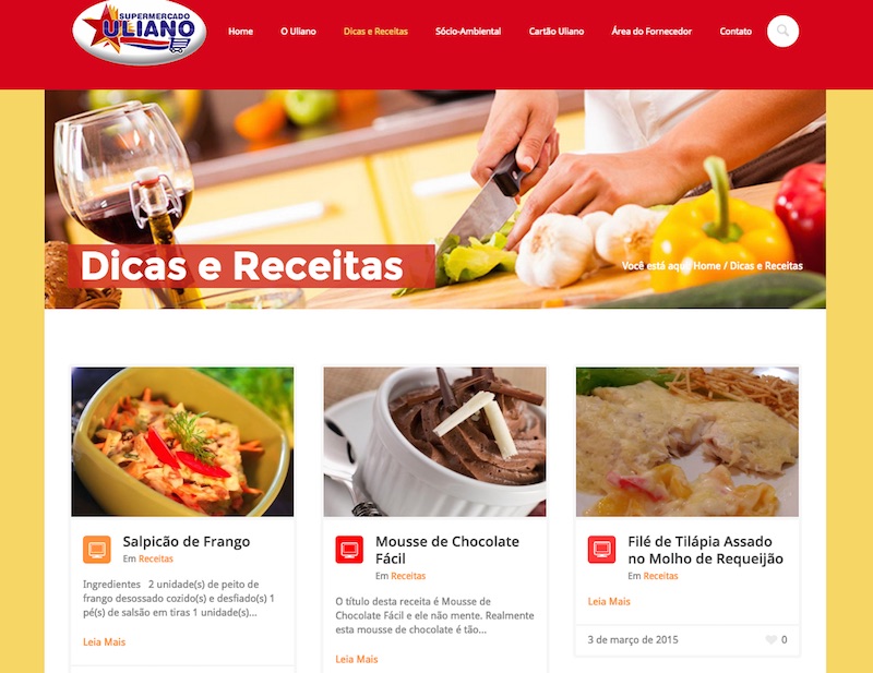 Supermercado em Rio do Campo divulga receitas em seu Website