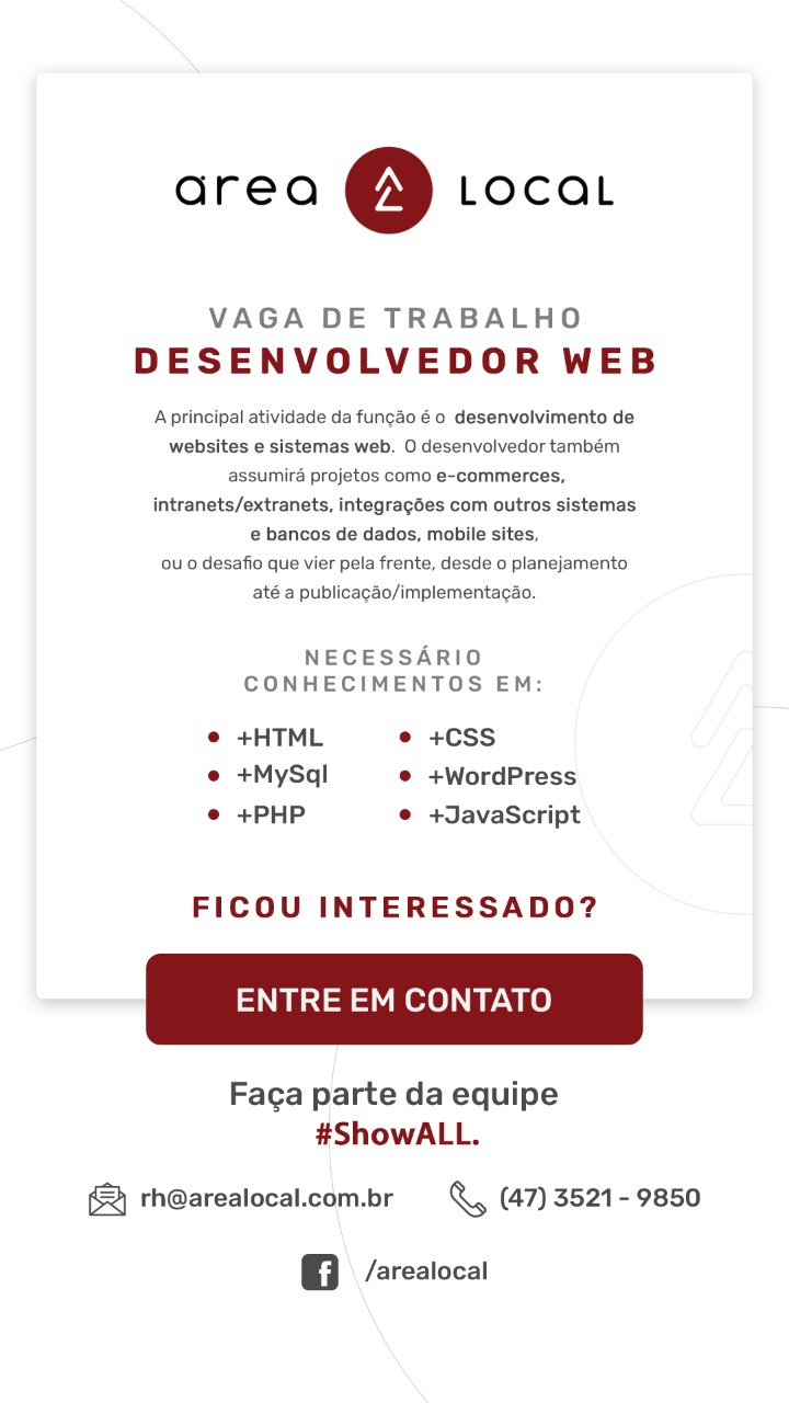 Vaga de trabalho para desenvolvedores web