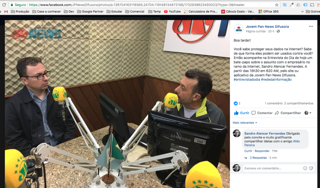 Facebook Jovem Pan News Difusora - Entrevista do Dia - Sandro Alencar Fernandes